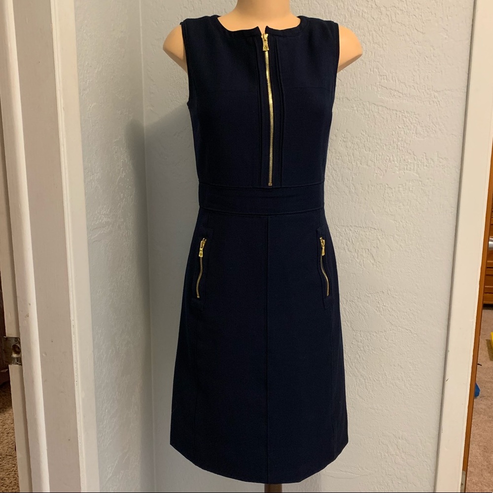 Tory Burch Navy Shift Dress Gold Zippers size 6